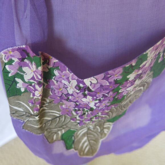 VINTAGE 1950/1960 Half Apron Handmade Organza Pocket Violets Purple - Picture 4 of 7